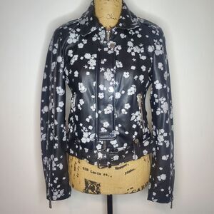 MICHAEL Michael Kors Leather Floral Moto Jacket Size Small